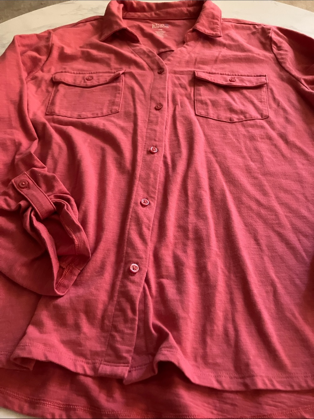 Coral button down top